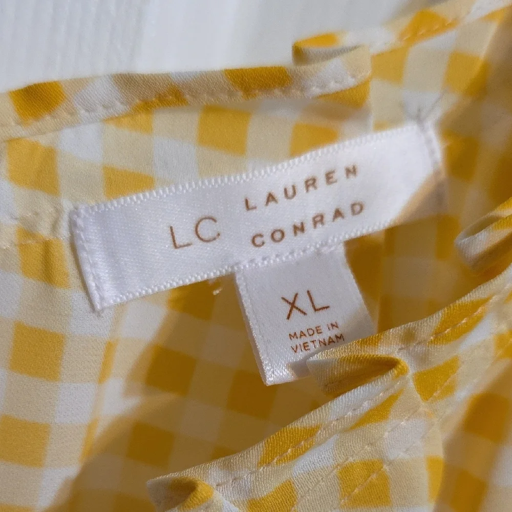 LC Lauren Conrad Smocked Cap Sleeve Blouse in Yellow and White - Picture 2 of 8